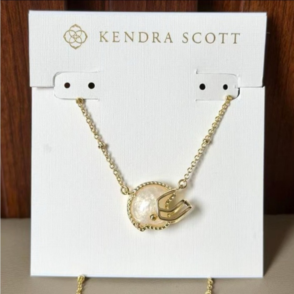 KENDRA SCOTT Mother-of-Pearl & 14k Football Helmet Gold Pendant Necklace NEW NWT - Picture 1 of 6